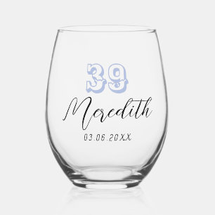 Verre À Vin Sans Pied Heather Numéro d'anniversaire Date du nom noir