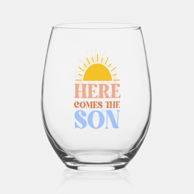 Verre À Vin Sans Pied Here Comes The Son Boy Baby Shower (Recto)