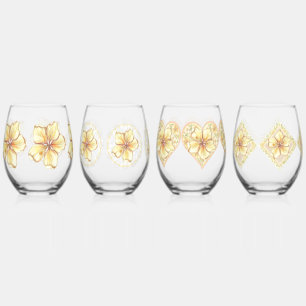 Verre À Vin Sans Pied Hibiscus & dentelle JAUNE