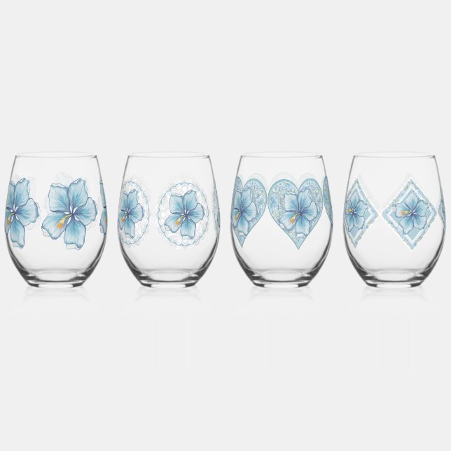 Verre À Vin Sans Pied Hibiscus & dentelle TURQUOISE (Recto)