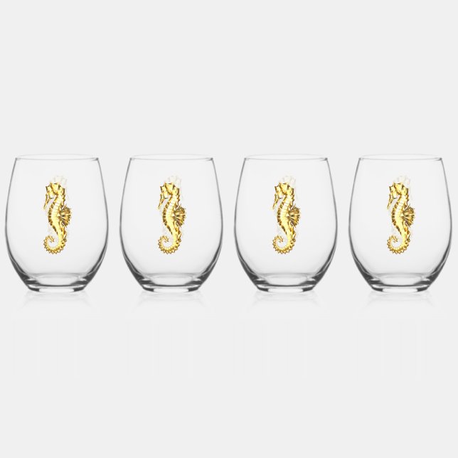 Verre À Vin Sans Pied Hippocampe Polygonal Or (Recto)