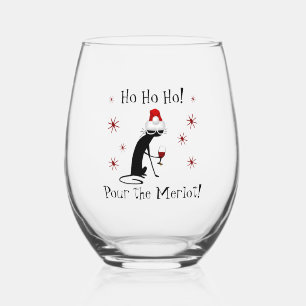Verre À Vin Sans Pied Ho Ho Ho Merlot Drôle Citation de vin de Noël