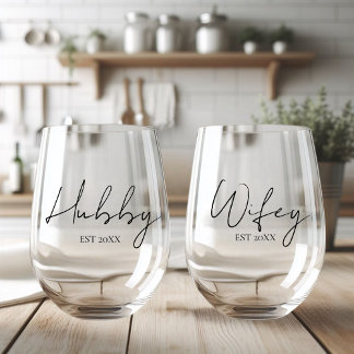 Verre À Vin Sans Pied Hubby Et Femme Personnalisés