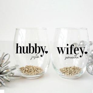 Verre À Vin Sans Pied Hubby & Wifey Nom personnalisé Nouveaux mariés
