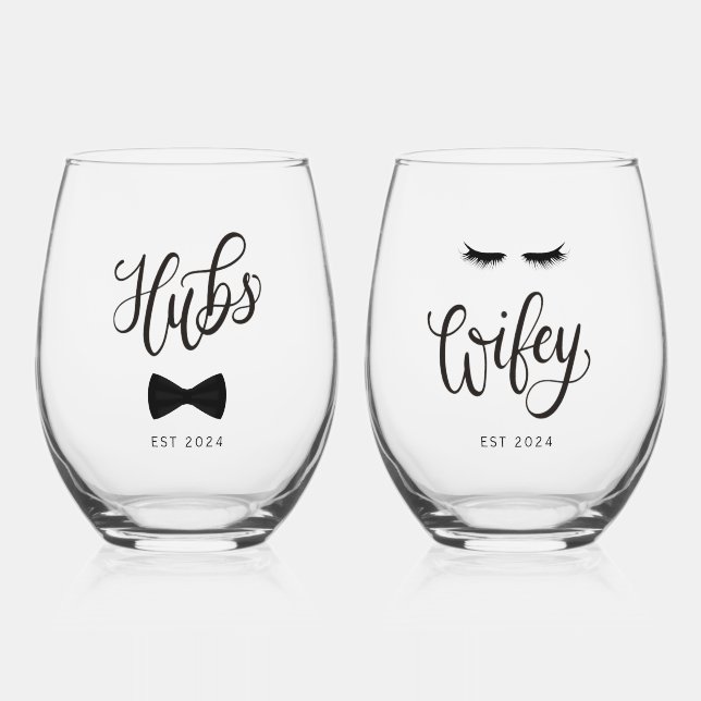 Verre À Vin Sans Pied Hubs de calligraphie moderne Couple personnalisé W (Recto)