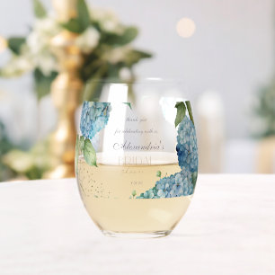 Verre À Vin Sans Pied Hydrangeas Bleus Personnalisés pour une Fête de Ma