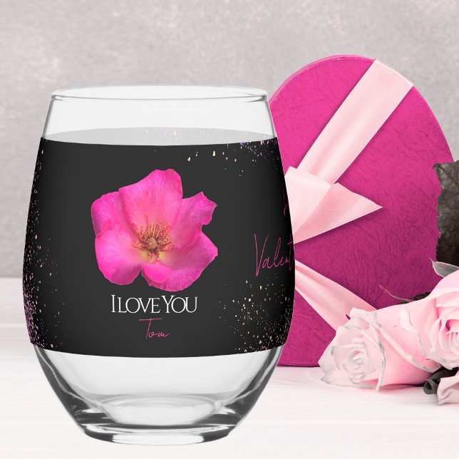 Verre À Vin Sans Pied I Love You - Rose -Valentines Personalized Trendy  (Créateur téléchargé)