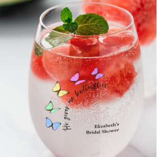 Verre À Vin Sans Pied Il Me Donne Fête des mariées Aux Papillons