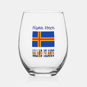Verre À Vin Sans Pied Îles Åland Ålander Drapeau Bleu Personnalisation 