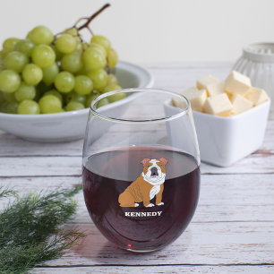 Verre À Vin Sans Pied Illustration de Bulldog anglais personnalisée