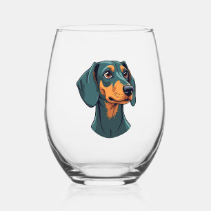 Verre À Vin Sans Pied Illustration de chien rétro Art de portrait de tec