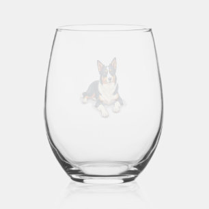 Verre À Vin Sans Pied Illustration de chien vintage tricolore Border Col