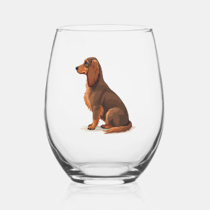 Verre À Vin Sans Pied Illustration de dos de teckel vintage à poils long
