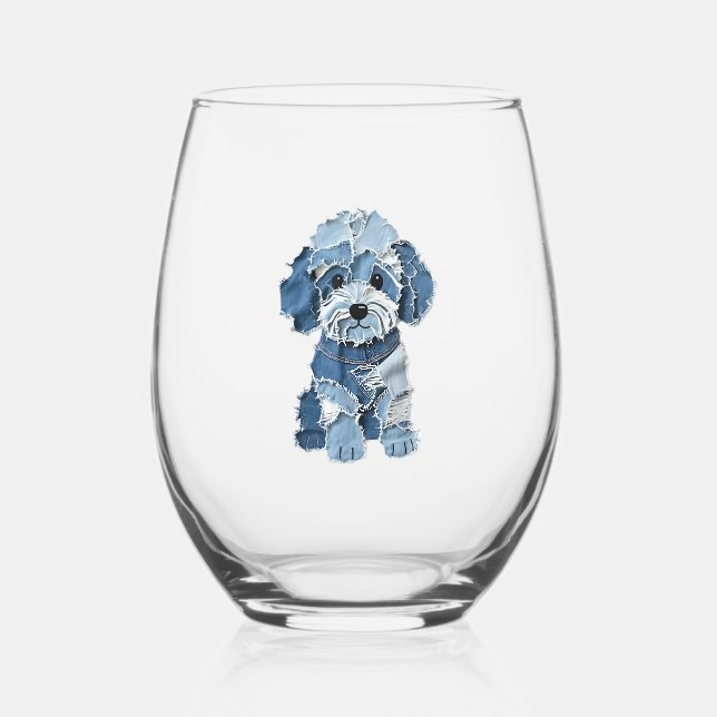 Verre À Vin Sans Pied Illustration mignonne de chien en patchwork de den (Recto)