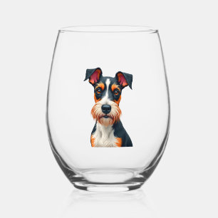 Verre À Vin Sans Pied Illustration Rétro Portrait de Chien Coloré Vintag