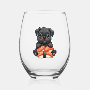 Verre À Vin Sans Pied Illustration vectorielle de sushi de pug noir mign
