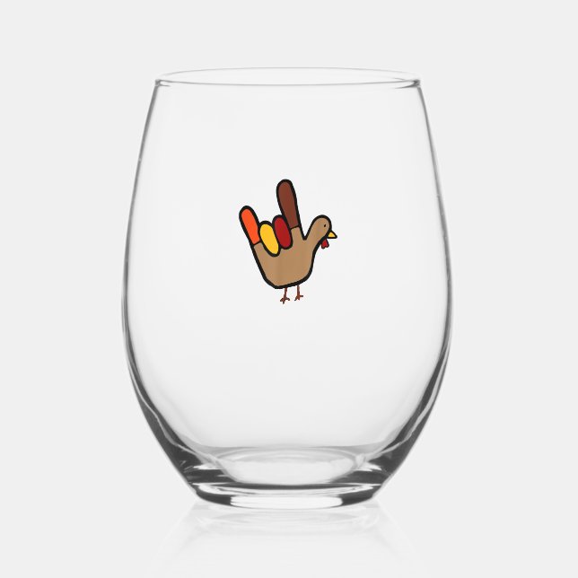 Verre À Vin Sans Pied ILY Sign Language Main Turkey Thanksgiving Holiday (Recto)