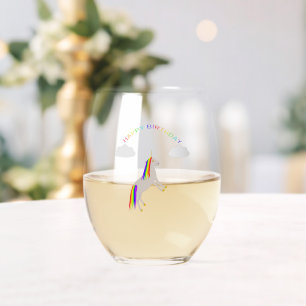 Verre À Vin Sans Pied Imaginaire Anniversaire Unicorne arc-en-ciel et nu