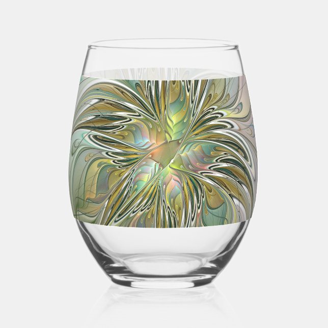 Verre À Vin Sans Pied Imaginaire Floral Fleur Art Fractal Moderne Avec O (Recto)