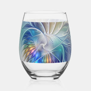Verre À Vin Sans Pied Imaginaire Floral, Fleur Fractale Abstraite coloré