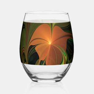 Verre À Vin Sans Pied Imaginaire Plante Abstrait rouille verte Brown fra