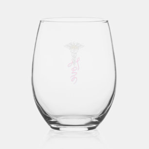 Verre À Vin Sans Pied Infirmière Amour Caducée Floral Médical Design Ver