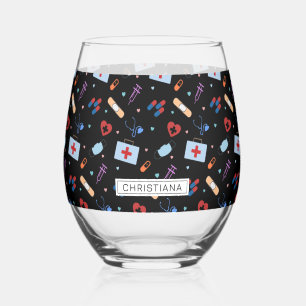 Verre À Vin Sans Pied Infirmière RN personnalisée Docteur Motif Médica