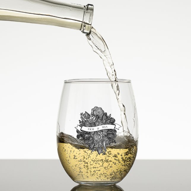 Verre À Vin Sans Pied Initiales de la mariée et de la chambre Monogramme (Créateur téléchargé)