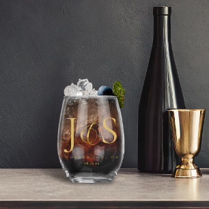 Verre À Vin Sans Pied Initiales de mariage simples et élégantes Gold ID1
