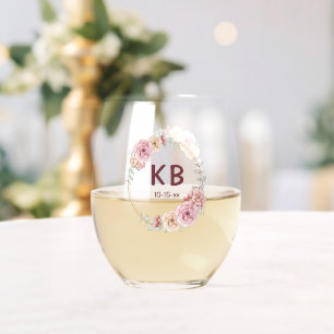 Verre À Vin Sans Pied Initiales mariage encadrées Mariage personnalisé D