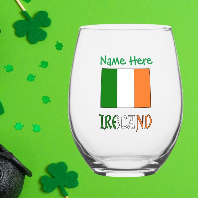 Verre À Vin Sans Pied Irlande Drapeau vert Personnalisation (Créateur téléchargé)