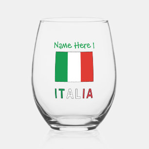 Verre À Vin Sans Pied Italia et Drapeau Italien Personnalisation Verte