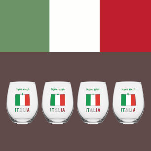 Verre À Vin Sans Pied Italie et Drapeau Italien Vert Personnalisation