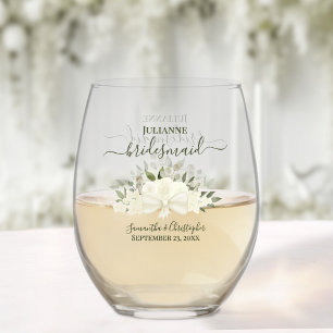 Verre À Vin Sans Pied Ivory White Roses Bridesmaid Maid of Honor Don