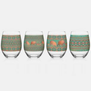 Verre À Vin Sans Pied Javelinas en cuivre Turquoise sud-ouest et ensembl