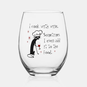 Verre À Vin Sans Pied Je Cuis avec du vin Citation amusante avec chat