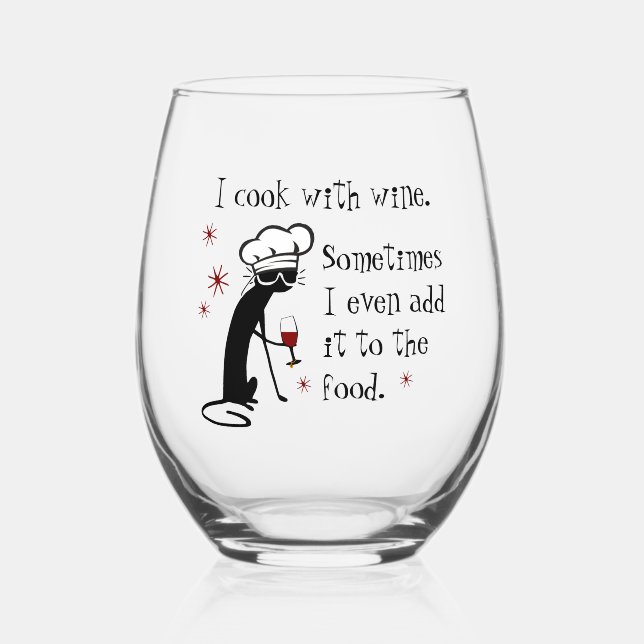 Verre À Vin Sans Pied Je Cuis avec du vin Citation amusante avec chat (Recto)
