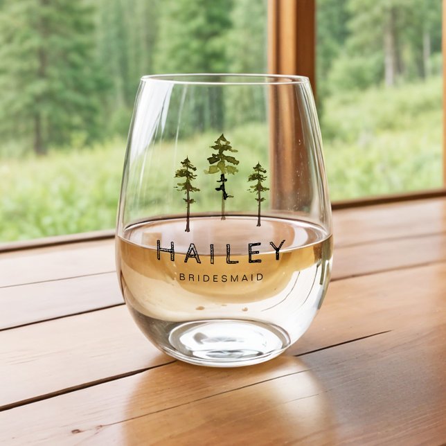 Verre À Vin Sans Pied JENNA Pine Tree Camp Mountain Bachelorette (Créateur téléchargé)