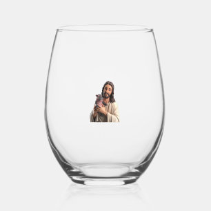 Verre À Vin Sans Pied Jesus et Moo Deng_ Une prise unique sur l'art clas