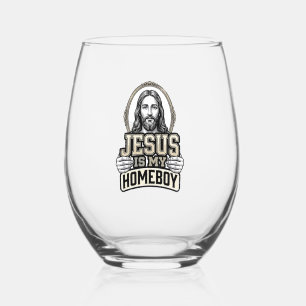 Verre À Vin Sans Pied Jésus vintage est mon pote gravé design vectoriel