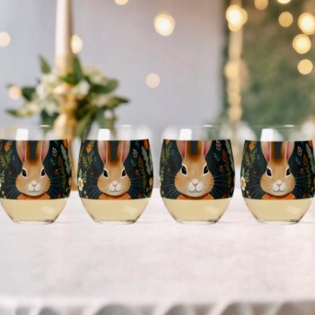 Verre À Vin Sans Pied Jeu de Drinkware Magique Bunny Springtime (Créateur téléchargé)