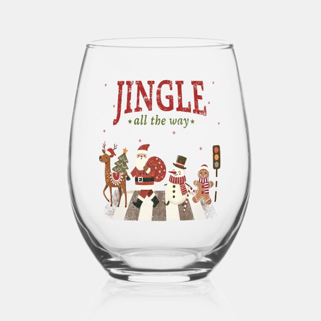 Verre À Vin Sans Pied Jingle Tout Le Chemin Noël (Recto)