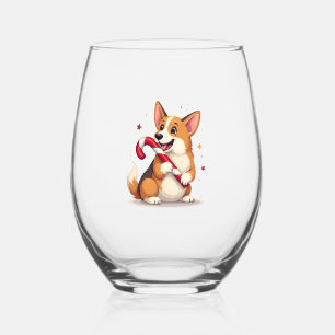 Verre À Vin Sans Pied Joie de Corgi Candy Cane