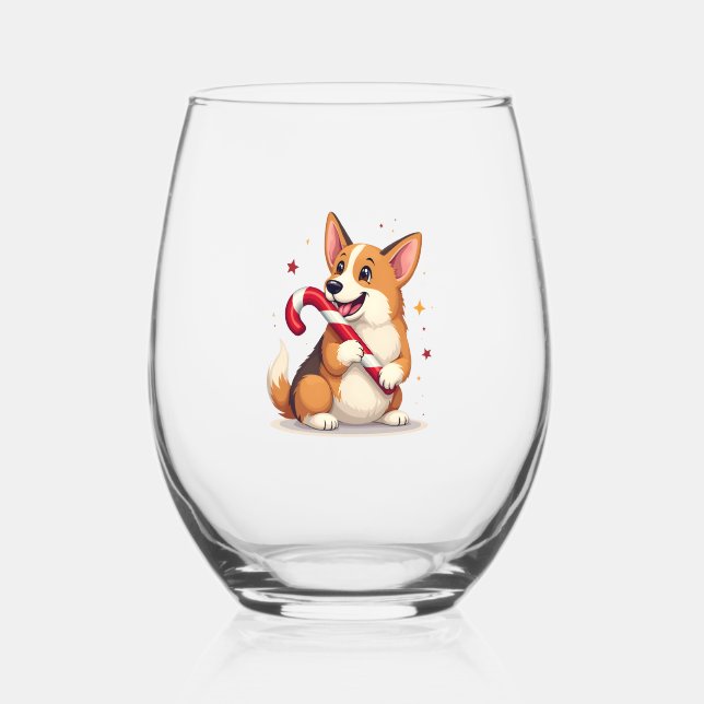 Verre À Vin Sans Pied Joie de Corgi Candy Cane (Recto)