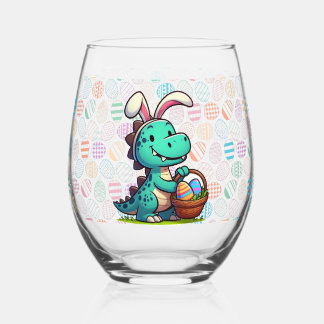 Verre À Vin Sans Pied Joli dinosaure lapin de Pâques