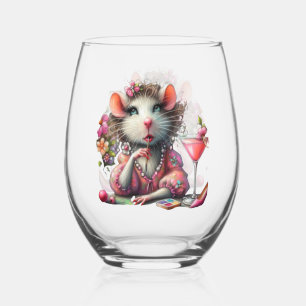 Verre À Vin Sans Pied Jolie dame de Rat ayant un Martini Contempler
