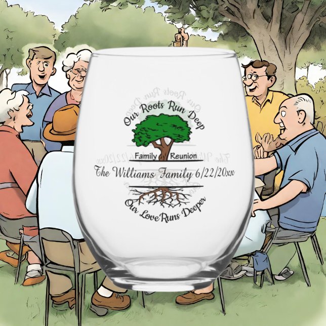 Verre À Vin Sans Pied Jolie famille racines ajouter le nom date (Créateur téléchargé)
