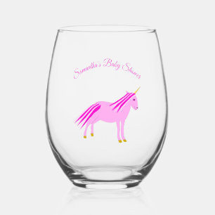 Verre À Vin Sans Pied Jolie fille rose bébé Unicorn Baby shower personna