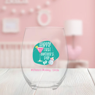 Verre À Vin Sans Pied Joyeuse Fête des Mères Première Mignonne Élégante