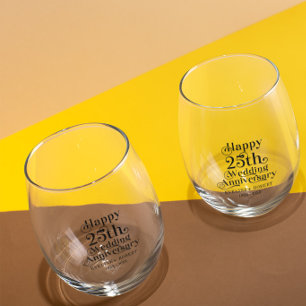 Verre À Vin Sans Pied Joyeux 25ème anniversaire de Mariage Typographie n